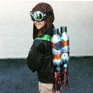 Boys faux leather bomber jacket with aviator hat Size 5/6